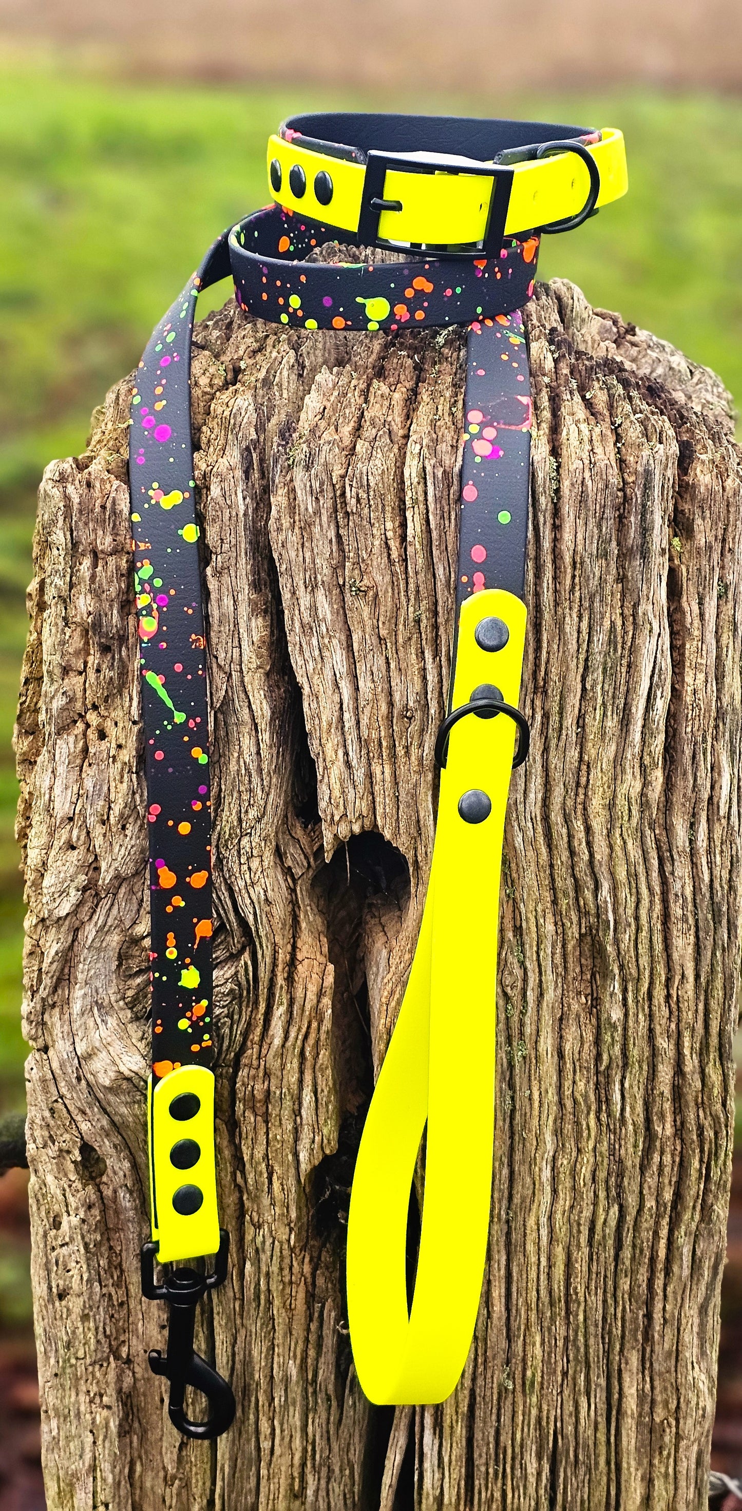 Black & Neon Yellow – Waterproof BioThane® Splatter Dog Lead (Neon Collection)