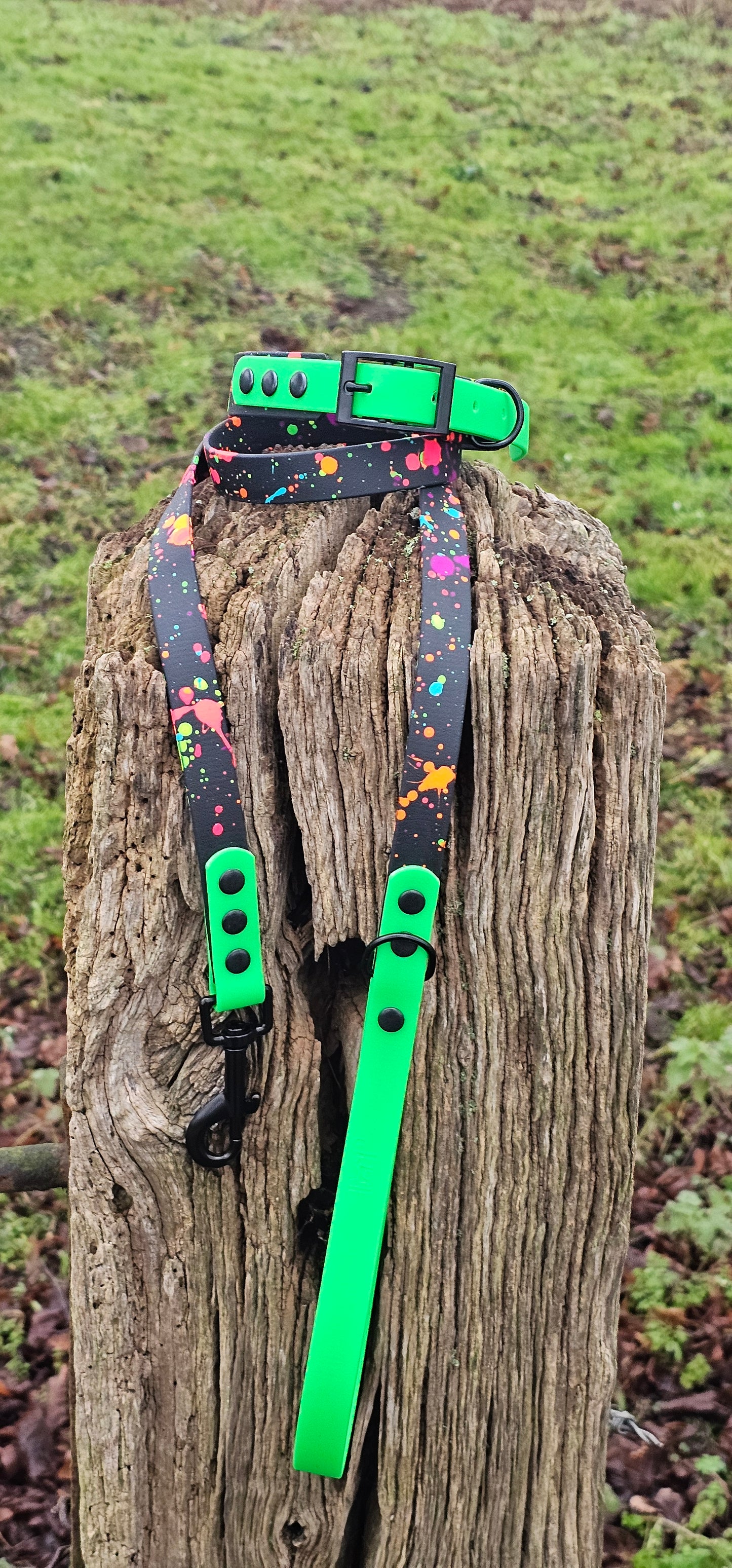 Black & Neon Green – Waterproof BioThane® Splatter Dog Lead (Neon Collection)