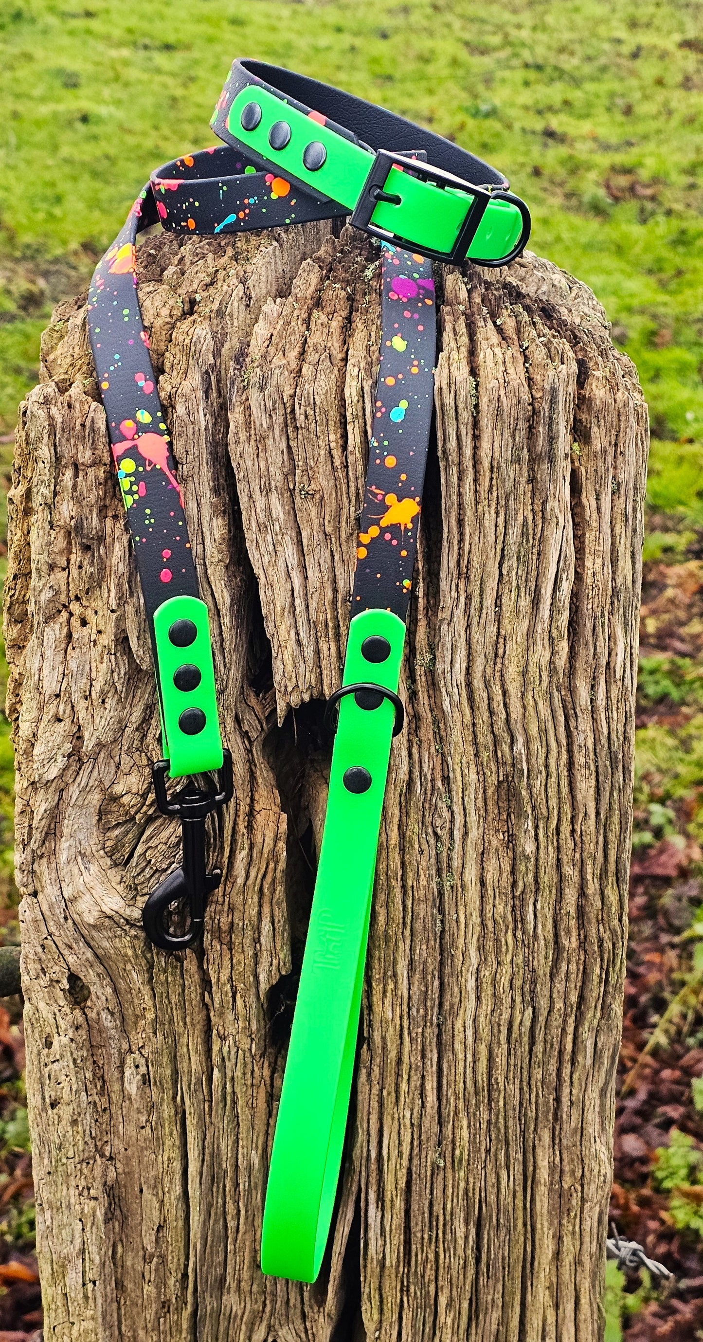 Black & Neon Green – Waterproof BioThane® Splatter Dog Lead (Neon Collection)