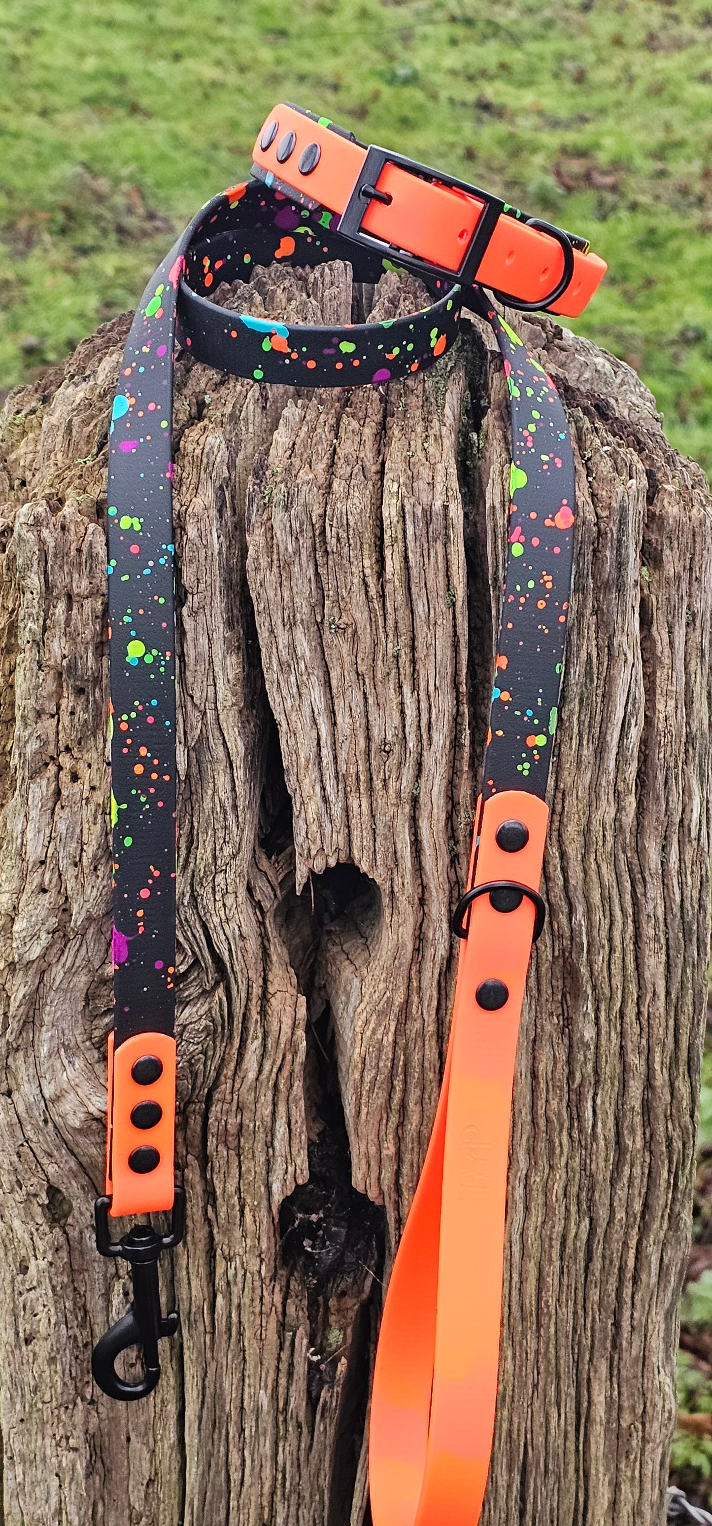Black & Neon Orange – Waterproof BioThane® Splatter Dog Lead (Neon Collection)