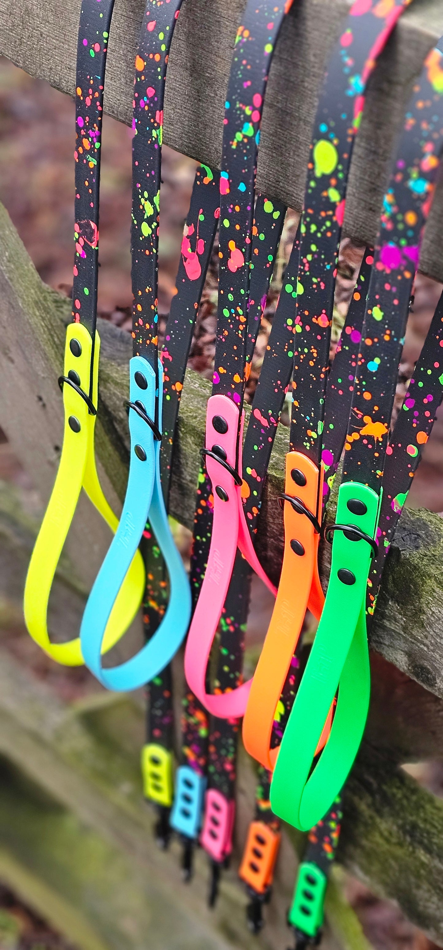 Black & Neon Yellow – Waterproof BioThane® Splatter Dog Lead (Neon Collection)