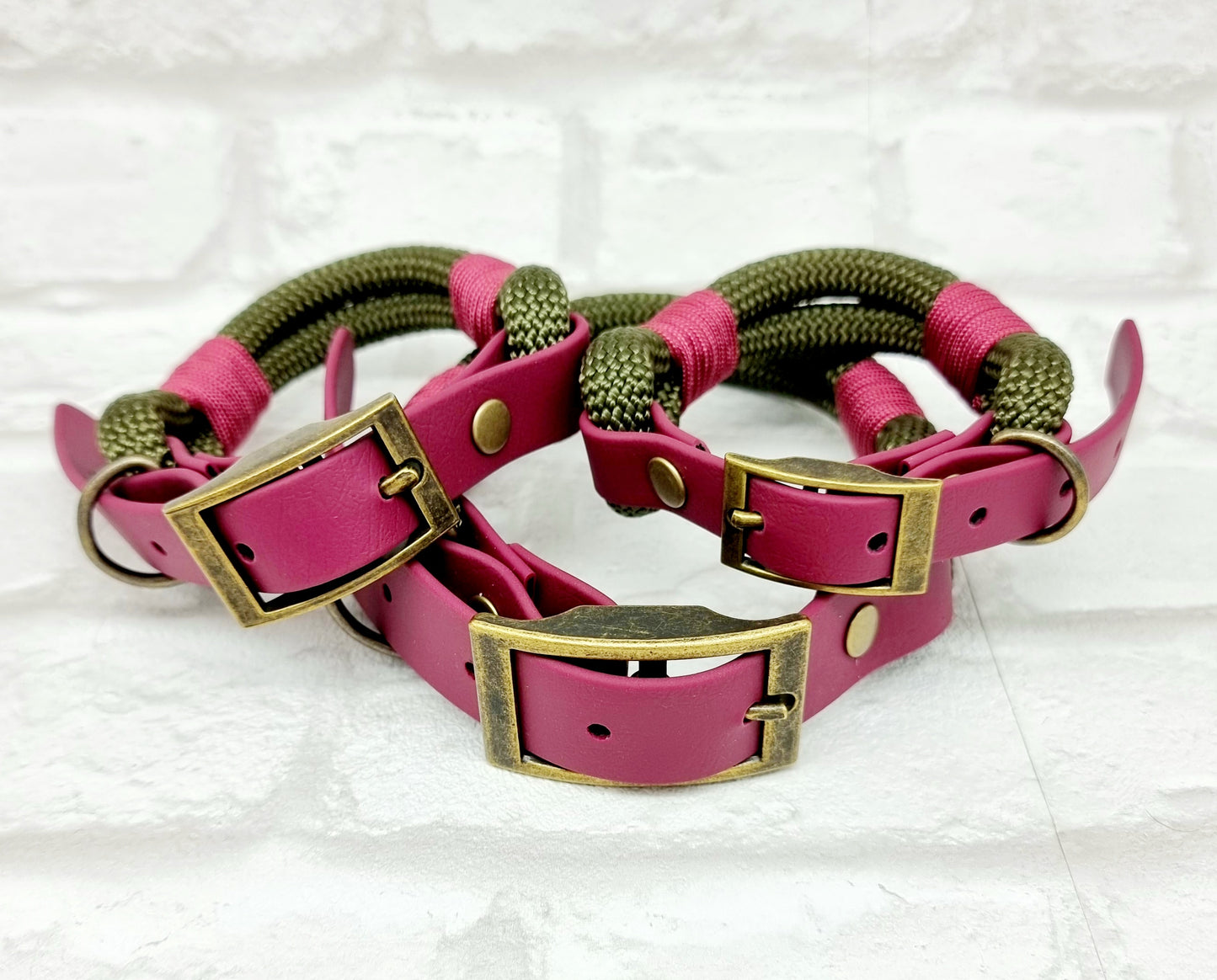 ARMY GREEN & BURGUNDY - Classic Rope BioThane® Dog Collar
