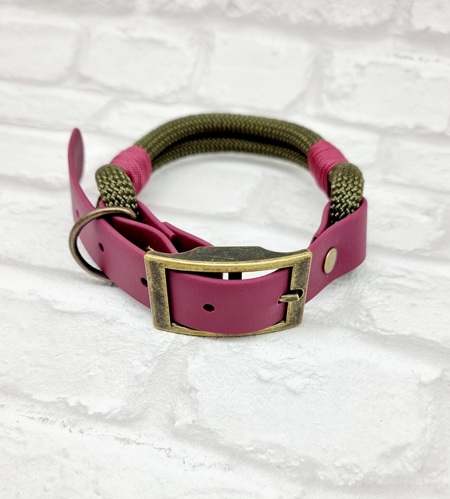 ARMY GREEN & BURGUNDY - Classic Rope BioThane® Dog Collar