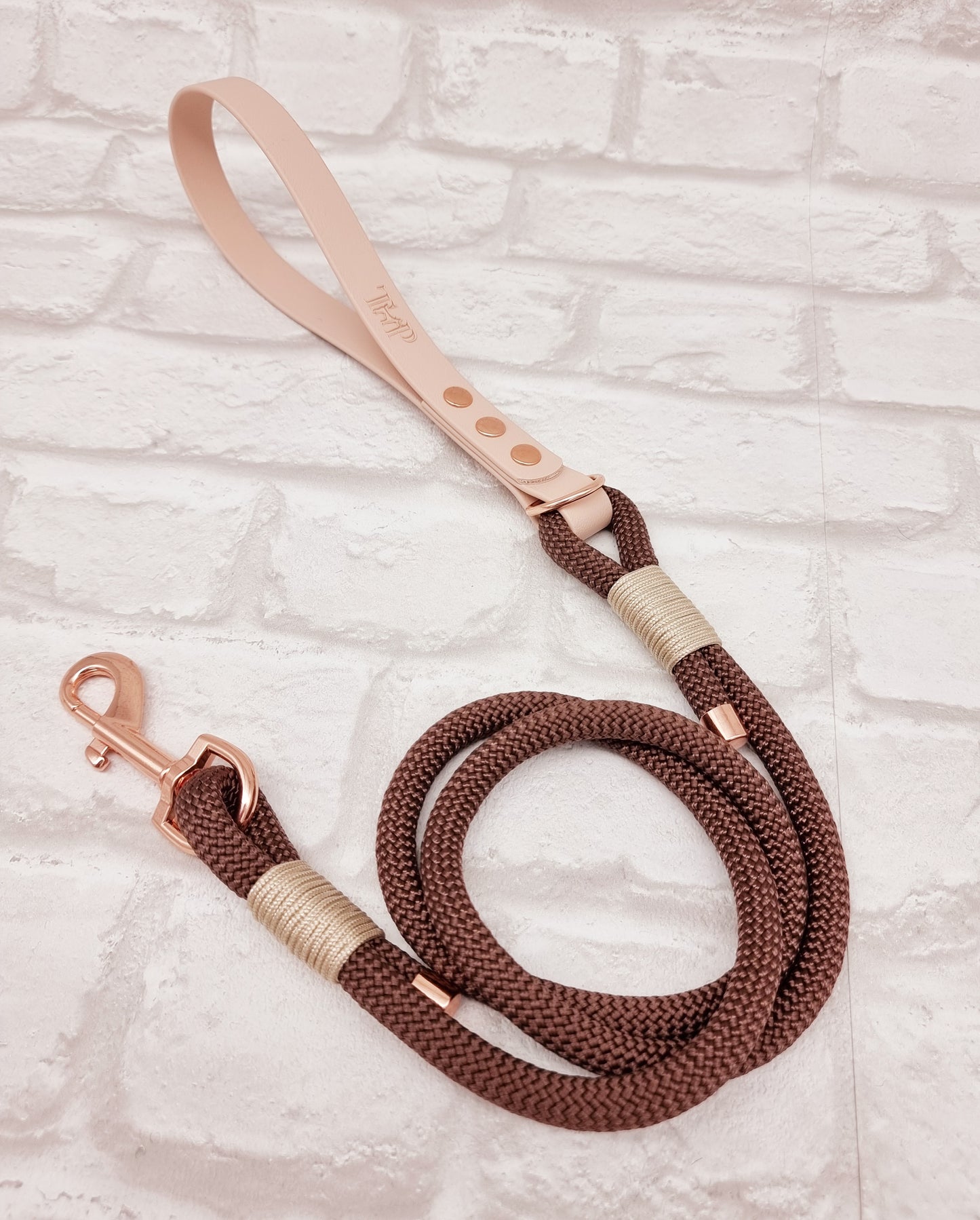 DARK BROWN & POWDER PEARL - Classic Rope BioThane® Dog Lead