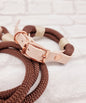 DARK BROWN & POWDER PEARL - Premium Rope & BioThane® Dog Collar/Lead/Bundles