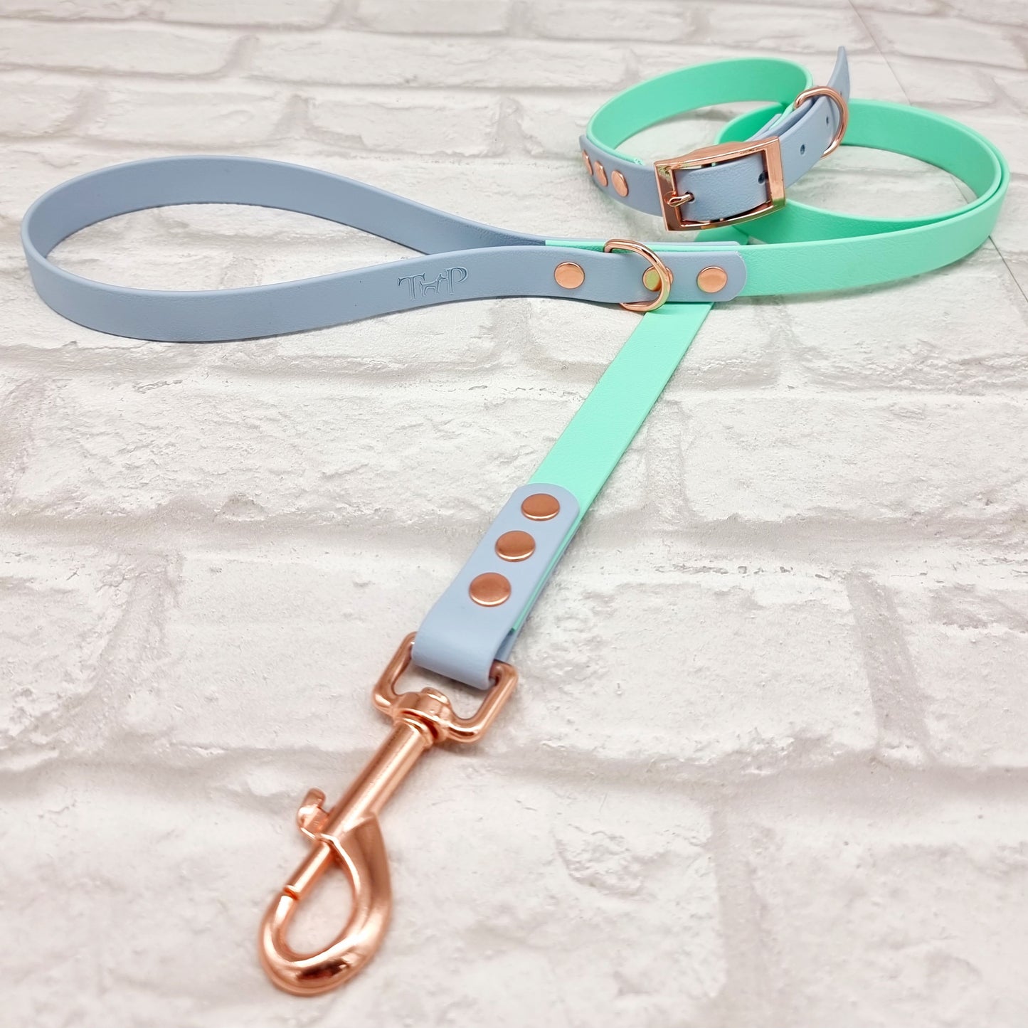 SEAFOAM / PASTEL BLUE - Waterproof BioThane© 2-coloured Dog Collar/Lead/Bundle