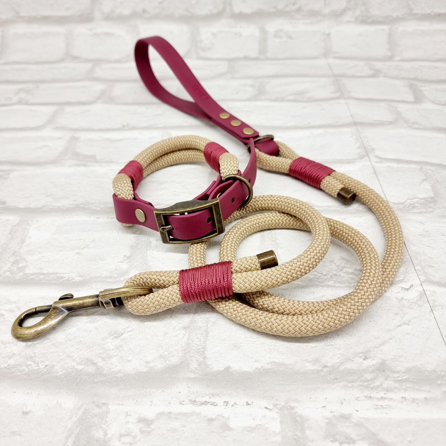SAND & BURGUNDY - Classic Rope BioThane® Dog Lead