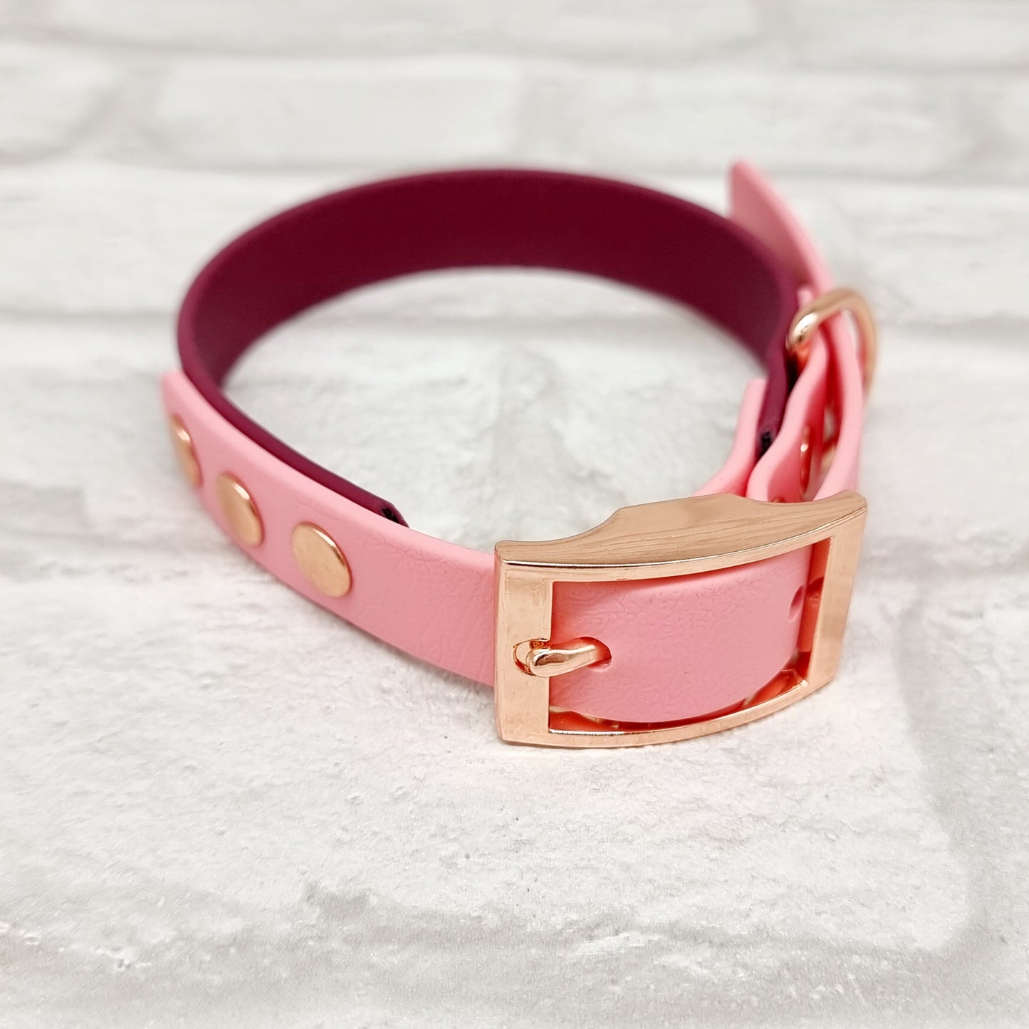 Burgundy & Baby Pink - Waterproof BioThane© two-coloured Dog Collar
