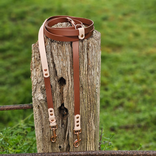 Brown & Powder Pearl - BioThane® waterproof Handsfree Dog Training Lead / Multiway Dog Lead