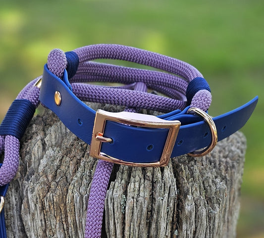 MAUVE & NAVY - Classic Rope BioThane® Dog Collar