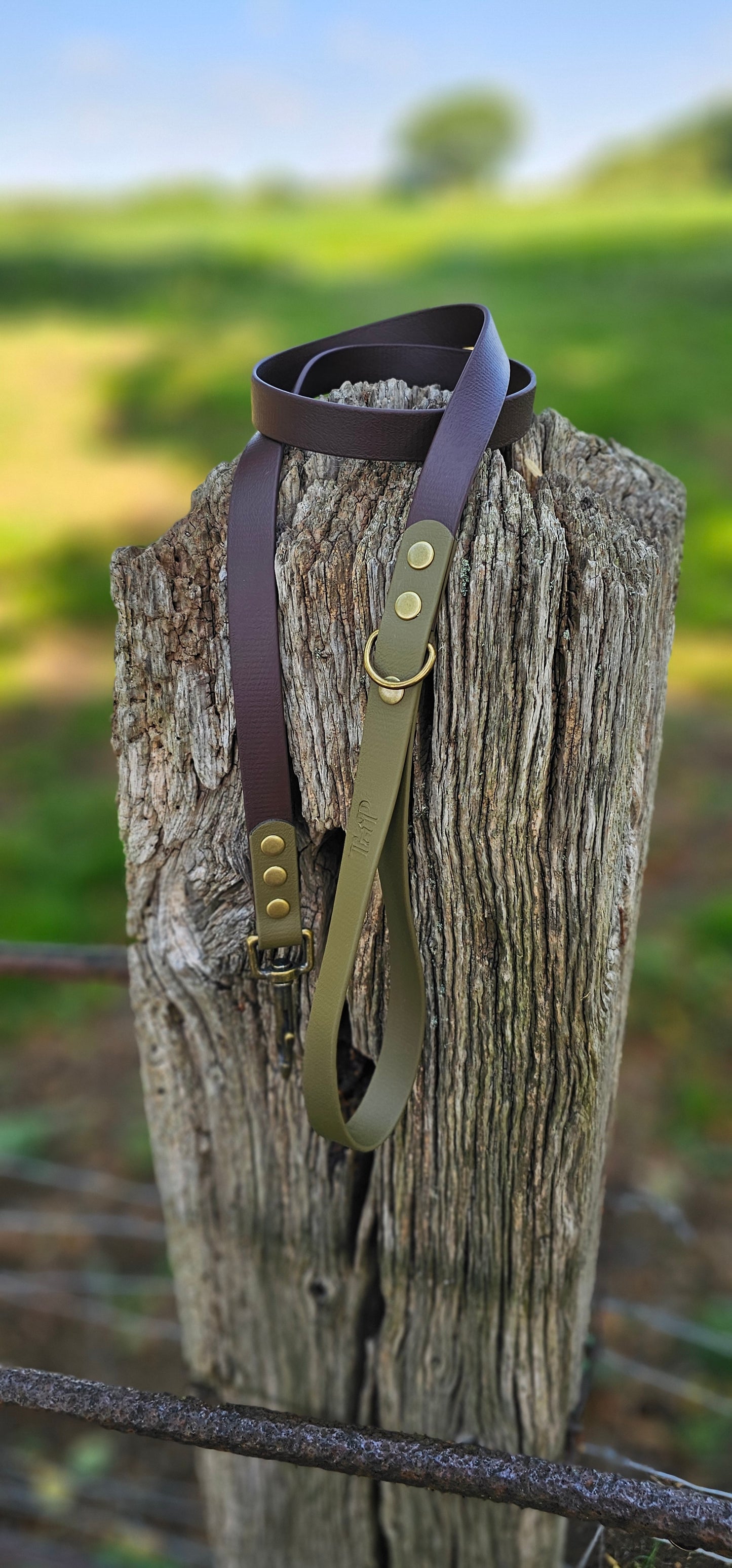 DARK BROWN / OLIVE - Waterproof BioThane© 2-coloured Dog Collar/Lead/Bundle