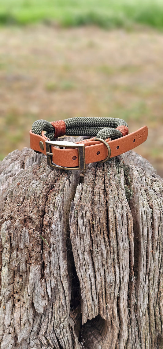 ARMY GREEN & TAN - Classic Rope BioThane® Dog Collar