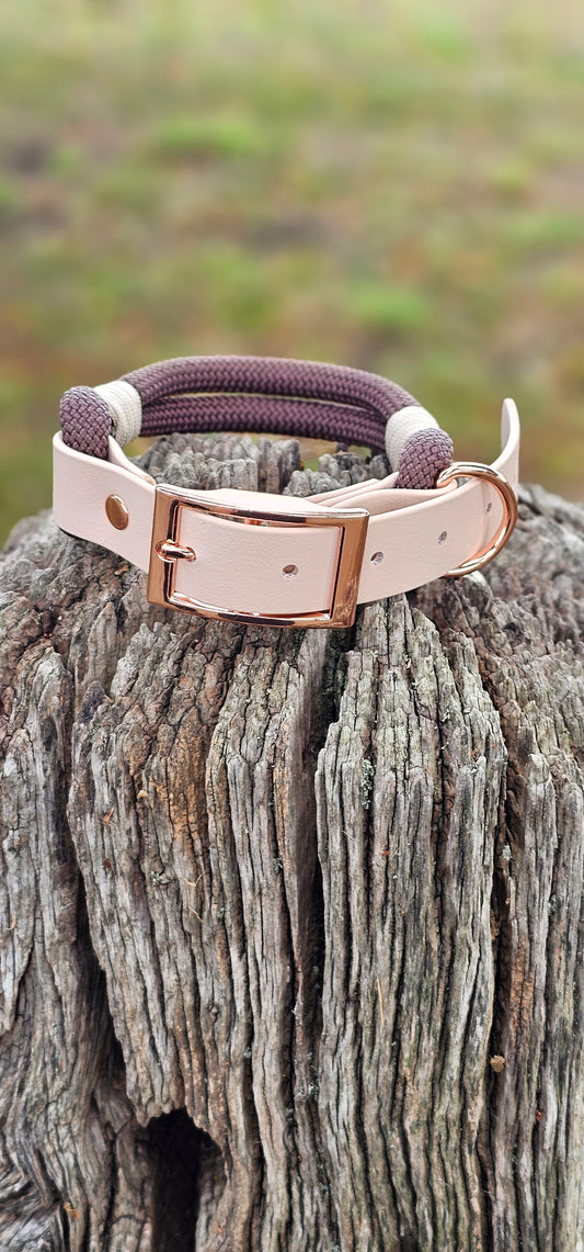 DARK BROWN & POWDER PEARL - Classic Rope BioThane® Dog Collar