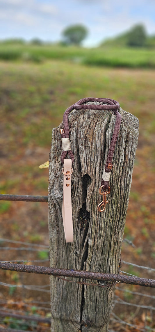 DARK BROWN & POWDER PEARL - Classic Rope BioThane® Dog Lead