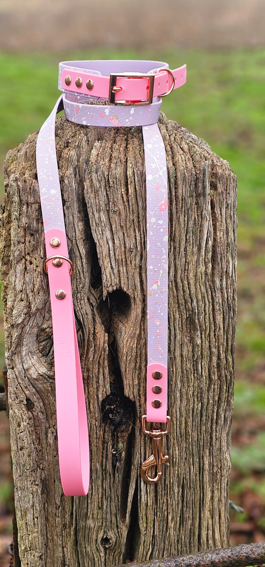 Pastel Splatter Collection Lilac -  BioThane waterproof Splatter Dog Collar & Lead