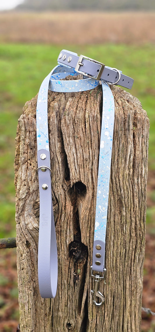 Pastel Splatter Collection Pastel Blue -  BioThane waterproof Splatter Dog Collar & Lead
