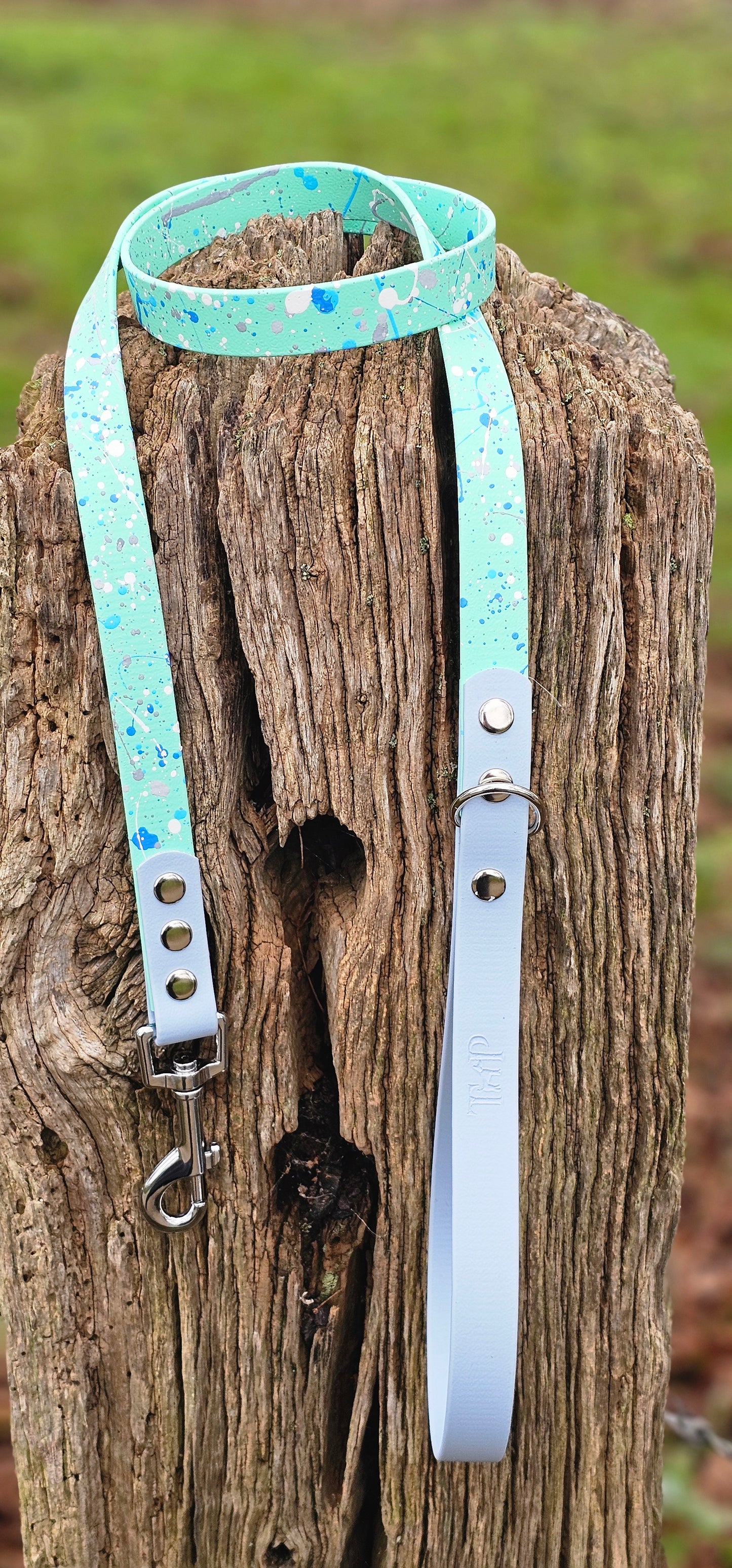 Pastel Splatter Collection Seafoam -  BioThane waterproof Splatter Dog Collar & Lead