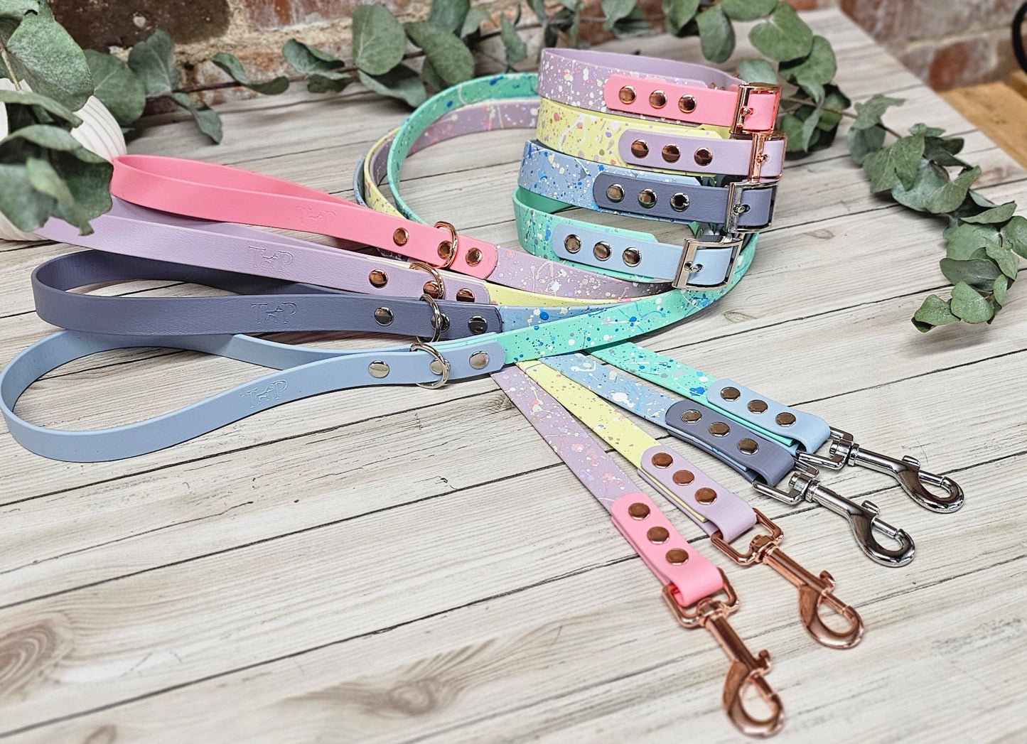 Pastel Splatter Collection Seafoam -  BioThane waterproof Splatter Dog Collar & Lead