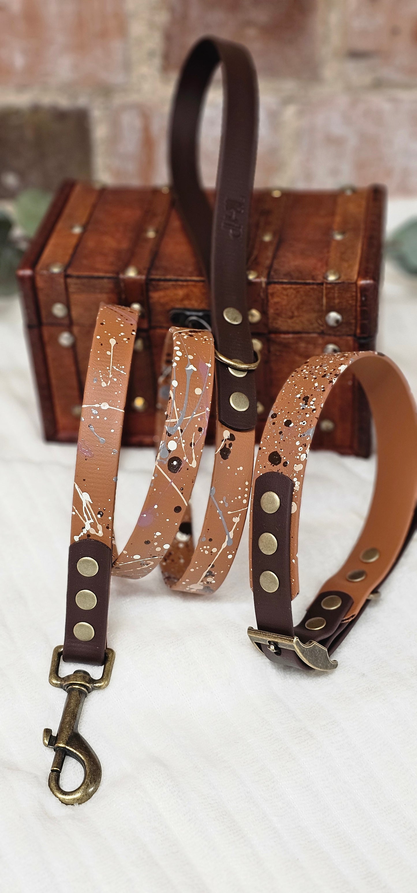 Terra Light Brown - BioThane waterproof Splatter Dog Collar & Lead