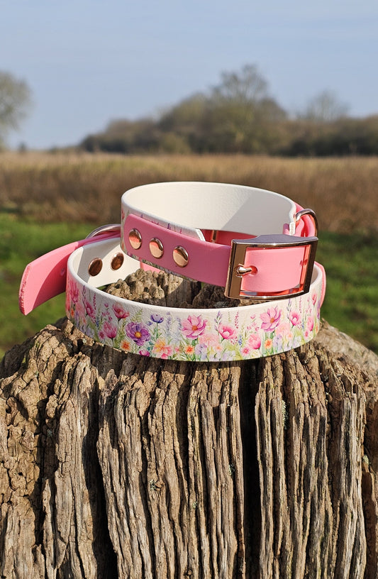 Pink Blossom Waterproof BioThane® Dog Collar