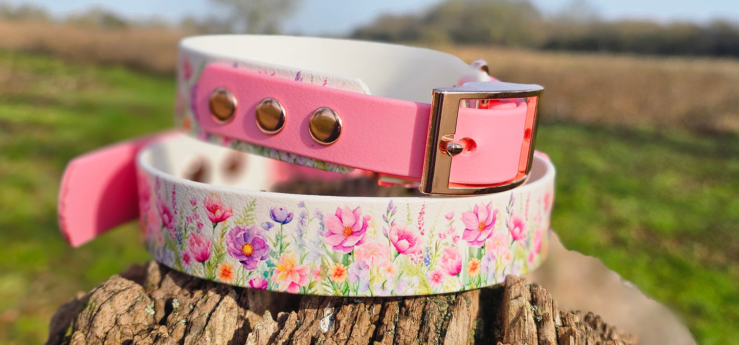 Pink Blossom Waterproof BioThane® Dog Collar