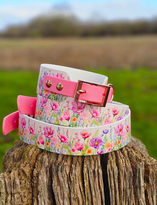 Pink Blossom Waterproof BioThane® Sighthound Collar