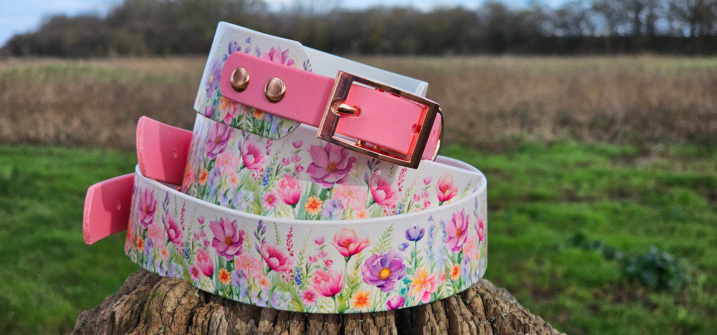 Pink Blossom Waterproof BioThane® Sighthound Collar