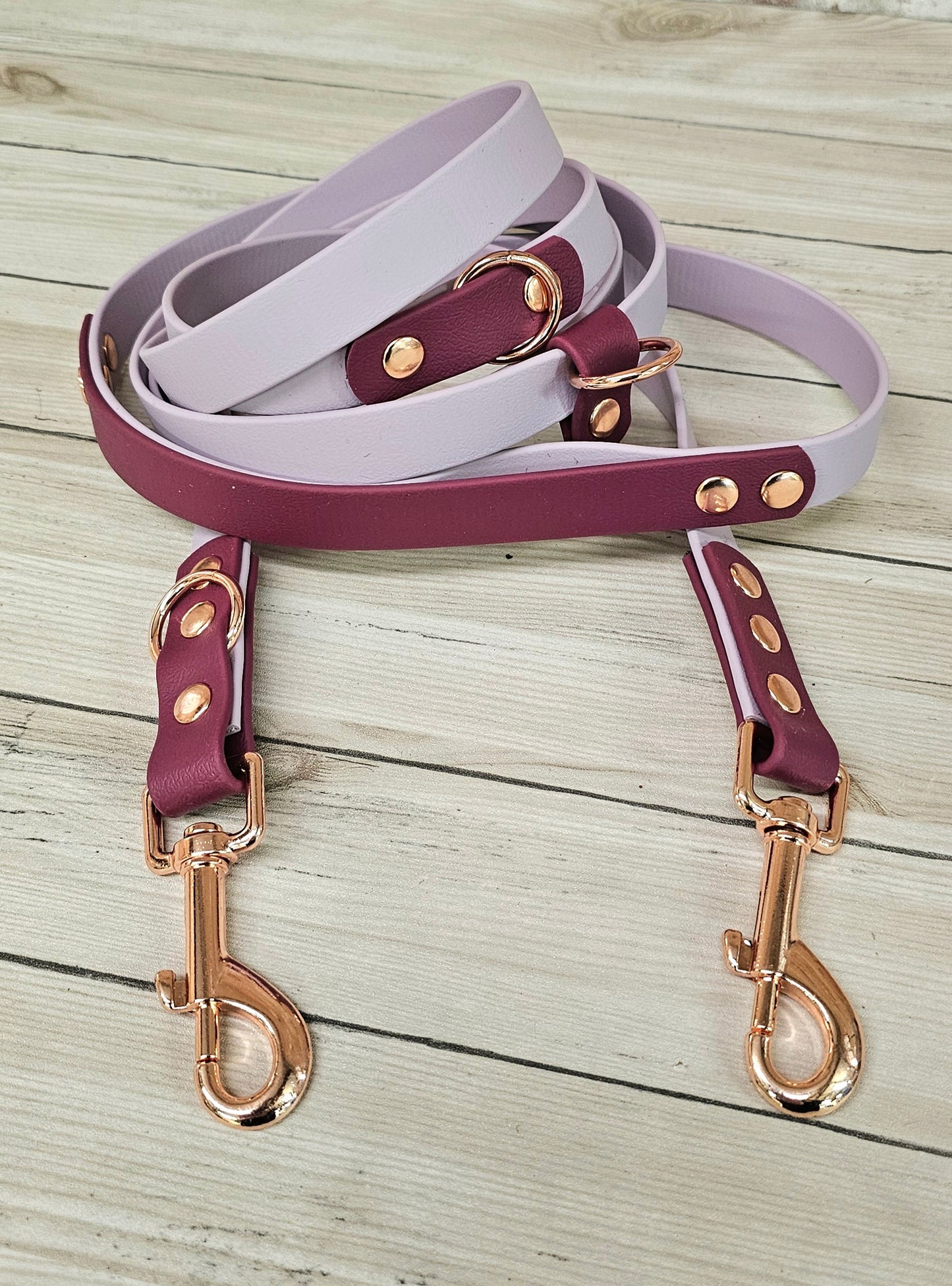 Lilac & Burgundy - Waterproof Biothane® Handsfree Dog Training Lead / Multiway Dog Lead