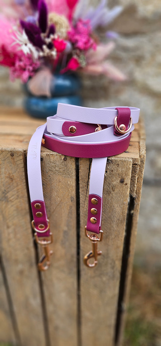Lilac & Burgundy - BioThane® waterproof Handsfree Dog Training Lead / Multiway Dog Lead