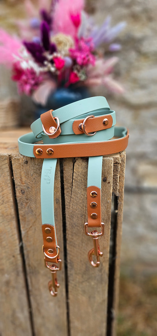 Sage & Light Brown - BioThane® waterproof Handsfree Dog Training Lead / Multiway Dog Lead