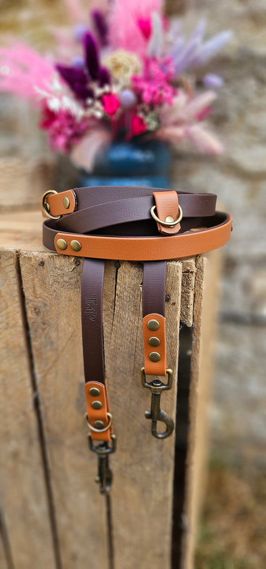Dark Brown & Tan - Waterproof Biothane® Handsfree Dog Training Lead / Multiway Dog Lead