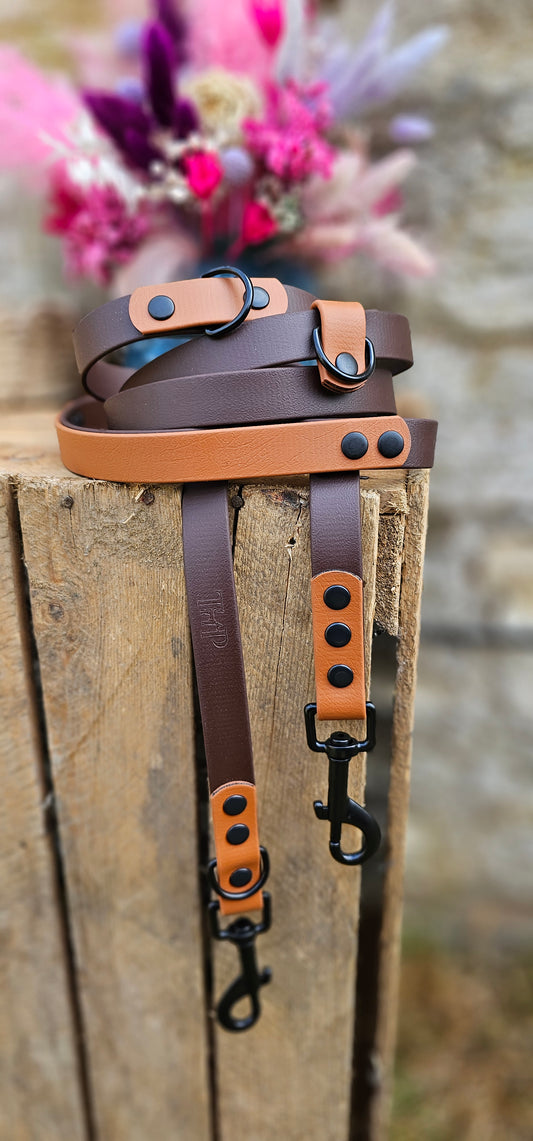 Dark Brown & Light Brown - BioThane® waterproof Handsfree Dog Training Lead / Multiway Dog Lead