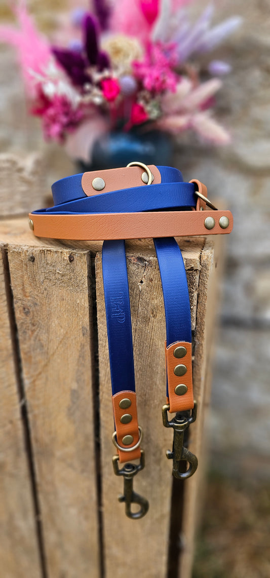 Navy & Light Brown - BioThane® waterproof Handsfree Dog Training Lead / Multiway Dog Lead