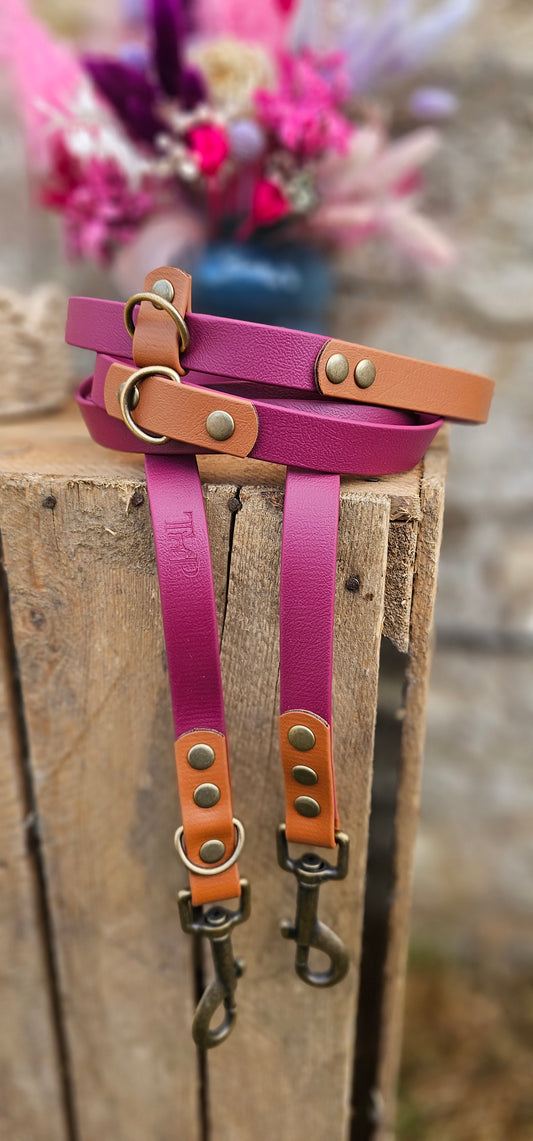 Burgundy & Light Brown - BioThane® waterproof Handsfree Dog Training Lead / Multiway Dog Lead