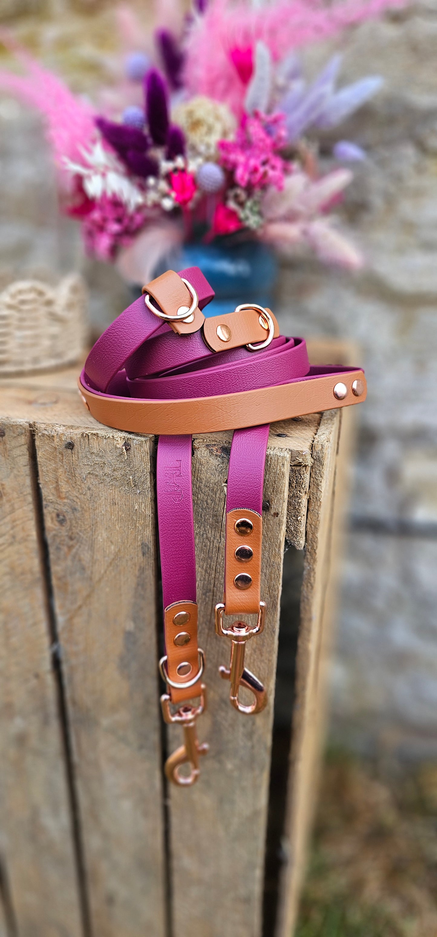 Burgundy & Tan - Waterproof Biothane® Handsfree Dog Training Lead / Multiway Dog Lead
