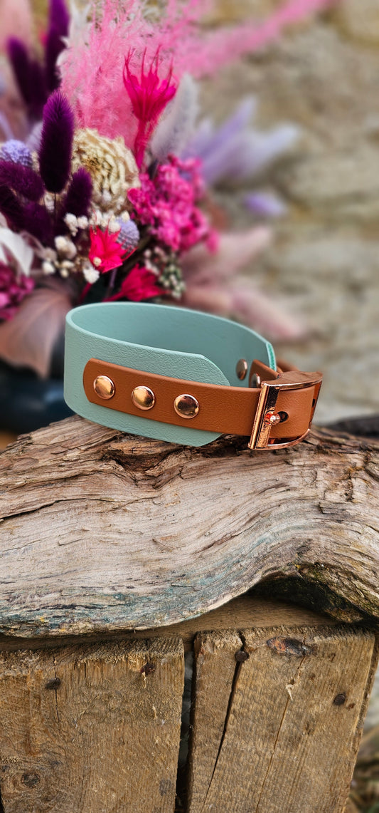 Sage & Tan - Waterproof BioThane© two-coloured Wide Fit Dog Collar / Martingale Collar