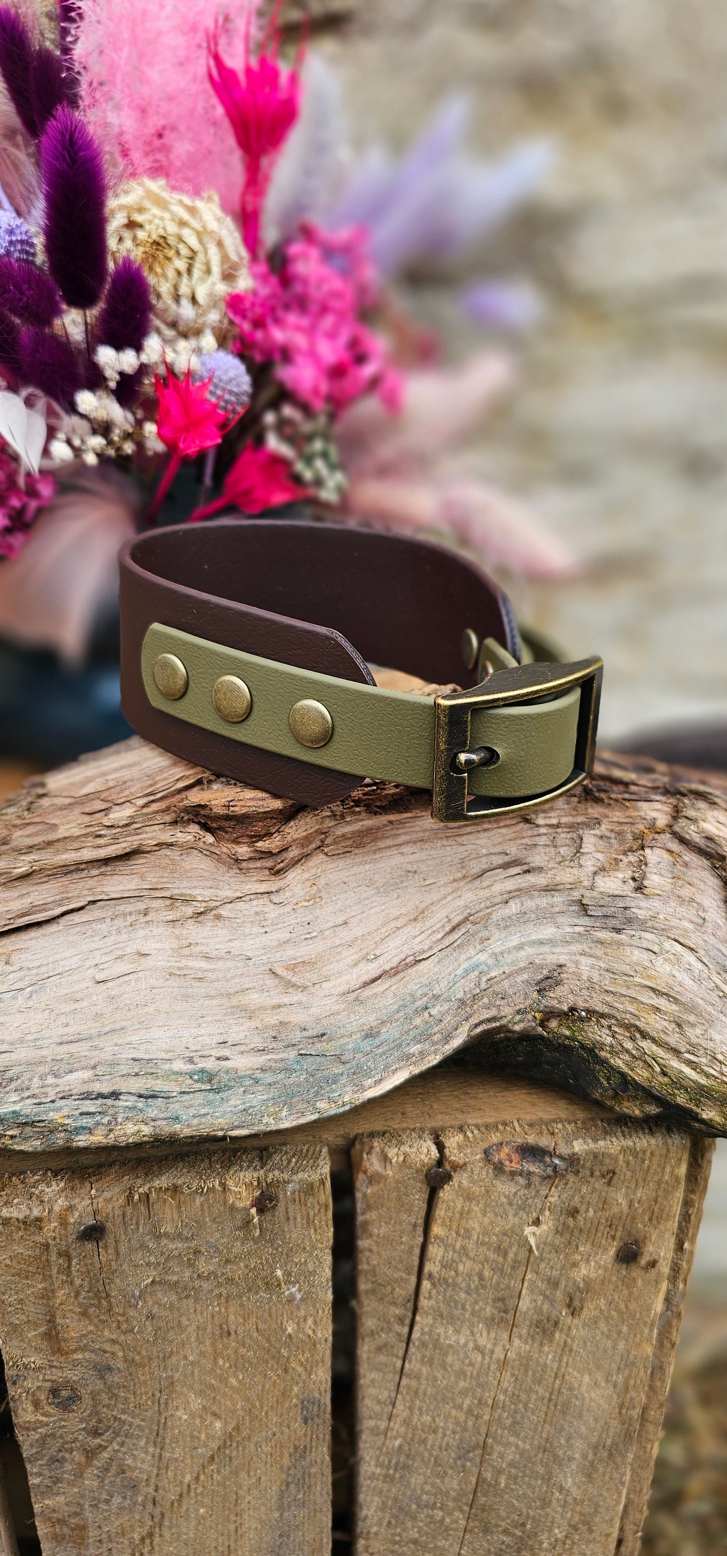 Dark Brown & Olive - Waterproof BioThane© two-coloured Wide Fit Dog Collar / Martingale Collar
