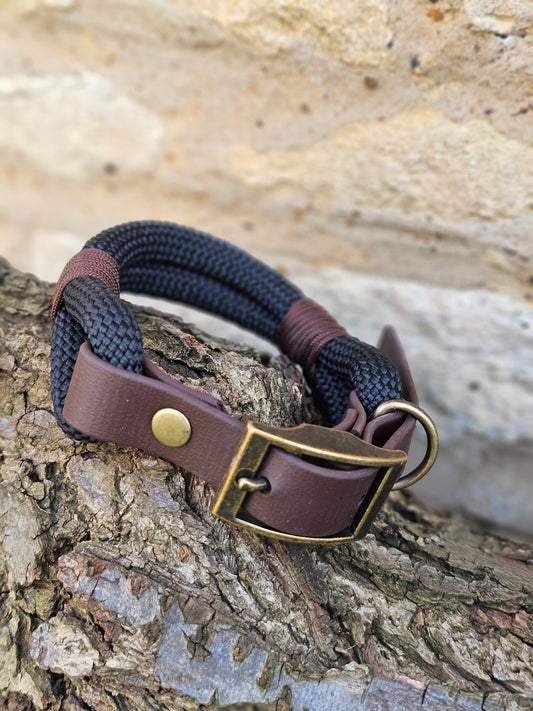 BLACK & DARK BROWN - Classic Rope BioThane® Dog Collar
