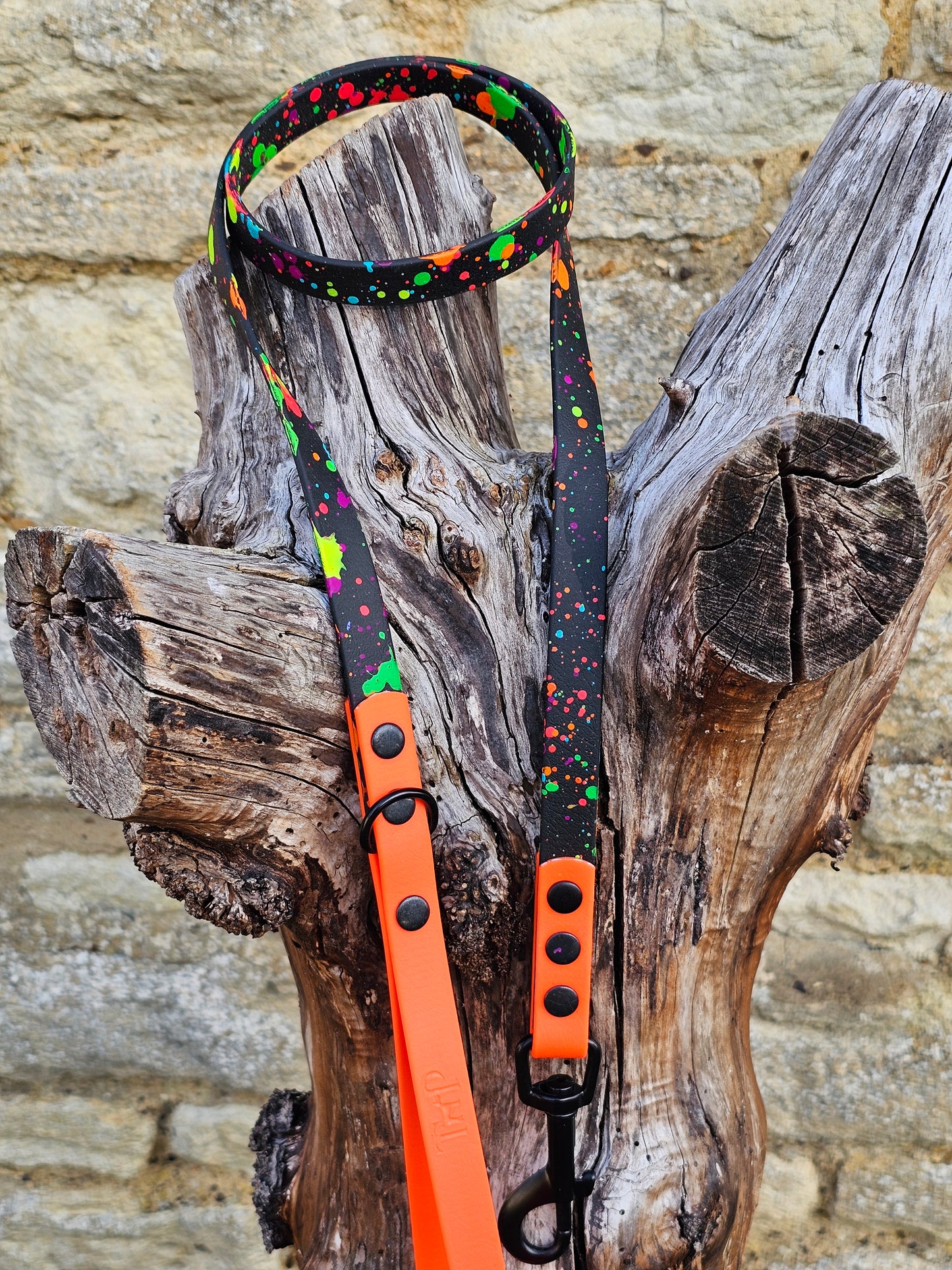 Black & Neon Orange – Waterproof BioThane® Splatter Dog Lead (Neon Collection)