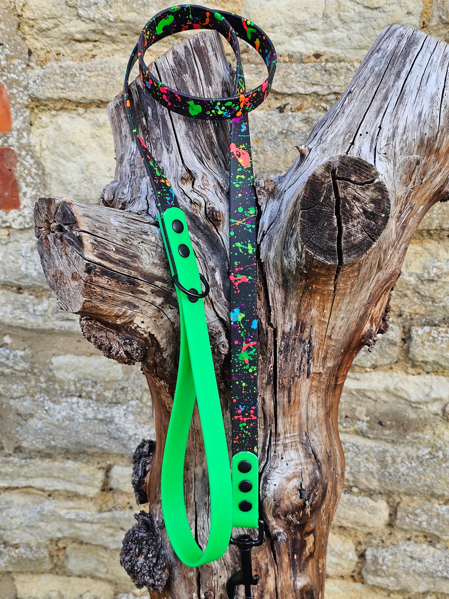 Black & Neon Green – Waterproof BioThane® Splatter Dog Lead (Neon Collection)