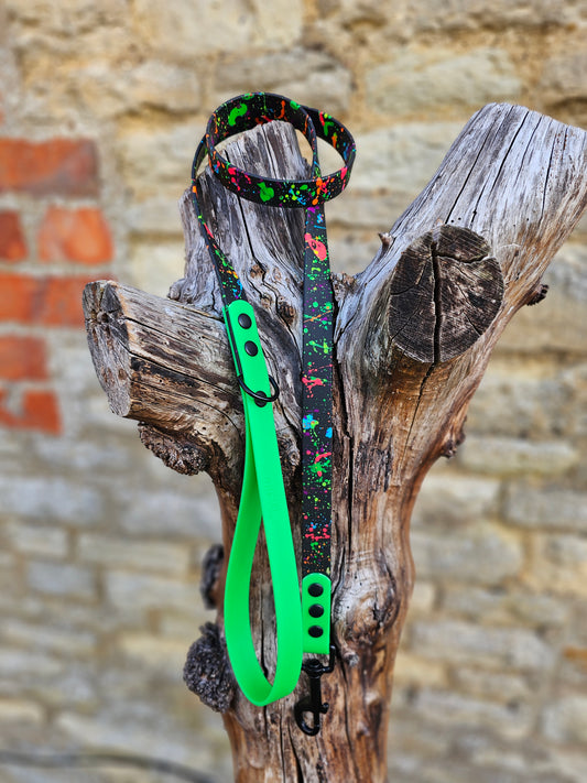 Black & Neon Green – Waterproof BioThane® Splatter Dog Lead (Neon Collection)