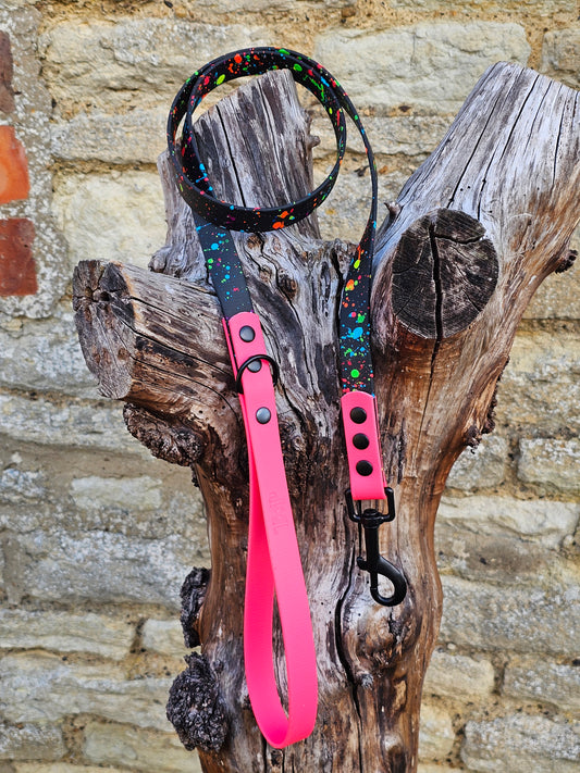 Black & Neon Pink – Waterproof BioThane® Splatter Dog Lead (Neon Collection)