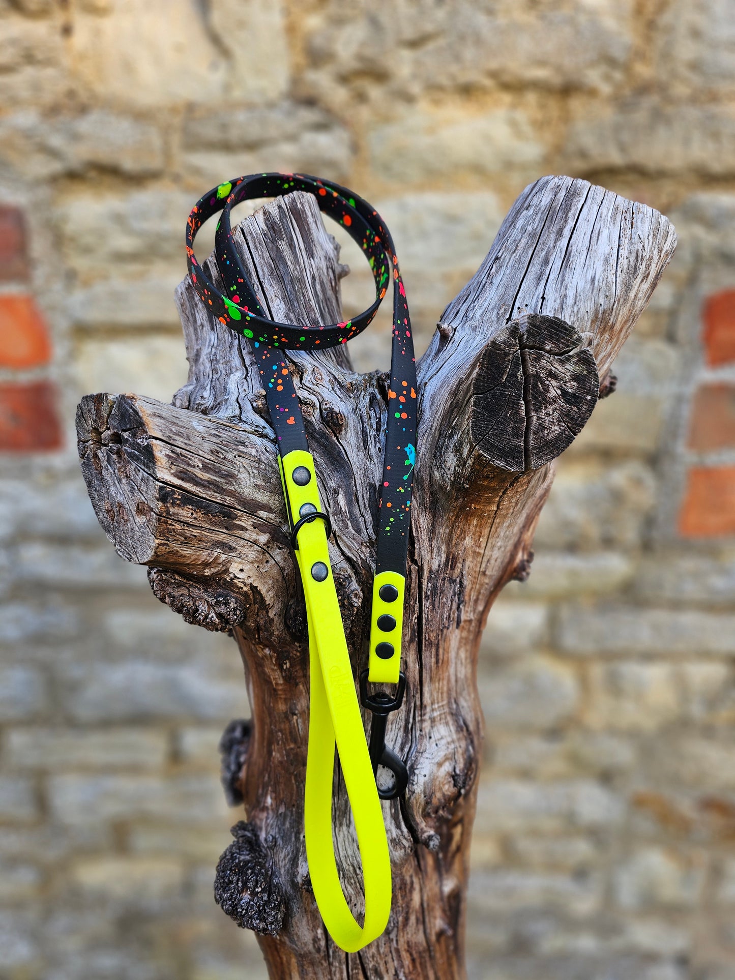 Black & Neon Yellow – Waterproof BioThane® Splatter Dog Lead (Neon Collection)