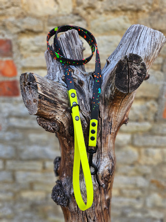 Black & Neon Yellow – Waterproof BioThane® Splatter Dog Lead (Neon Collection)