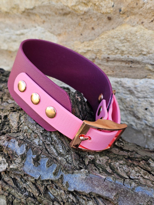 Burgundy & Baby Pink - Waterproof BioThane© two-coloured Wide Fit Dog Collar / Martingale Collar