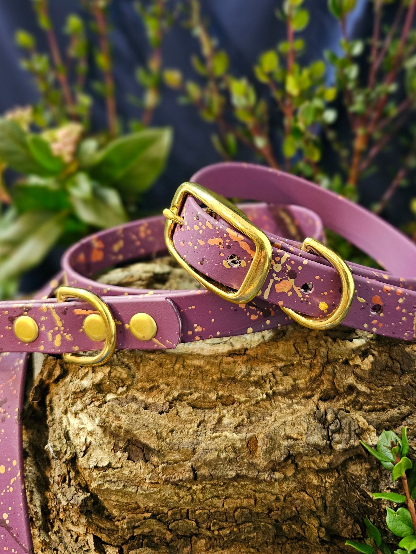Celestial Aubergine - Biothane waterproof Splatter Design Dog Collar