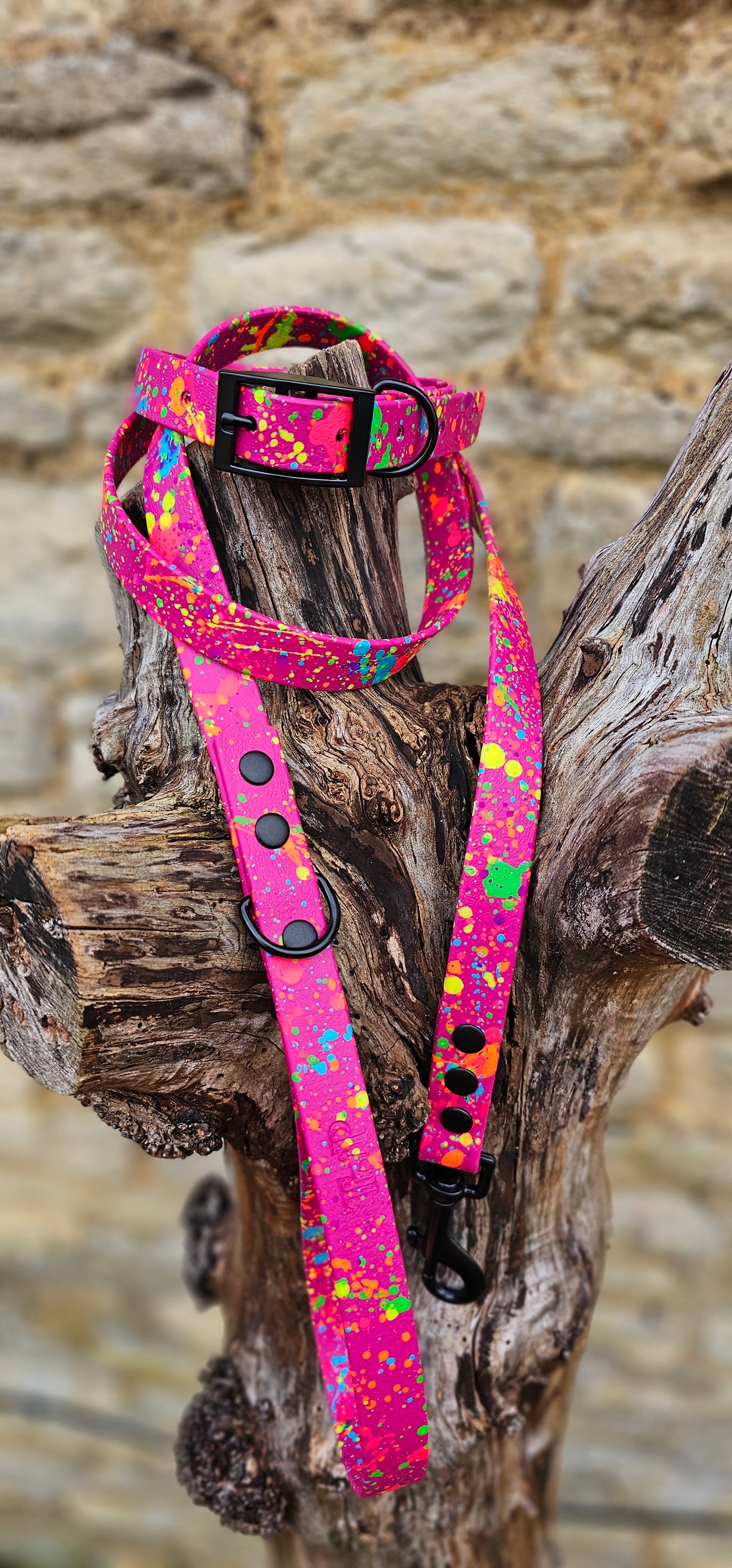 Magenta - Waterproof BioThane® Neon Splatter Dog Collar
