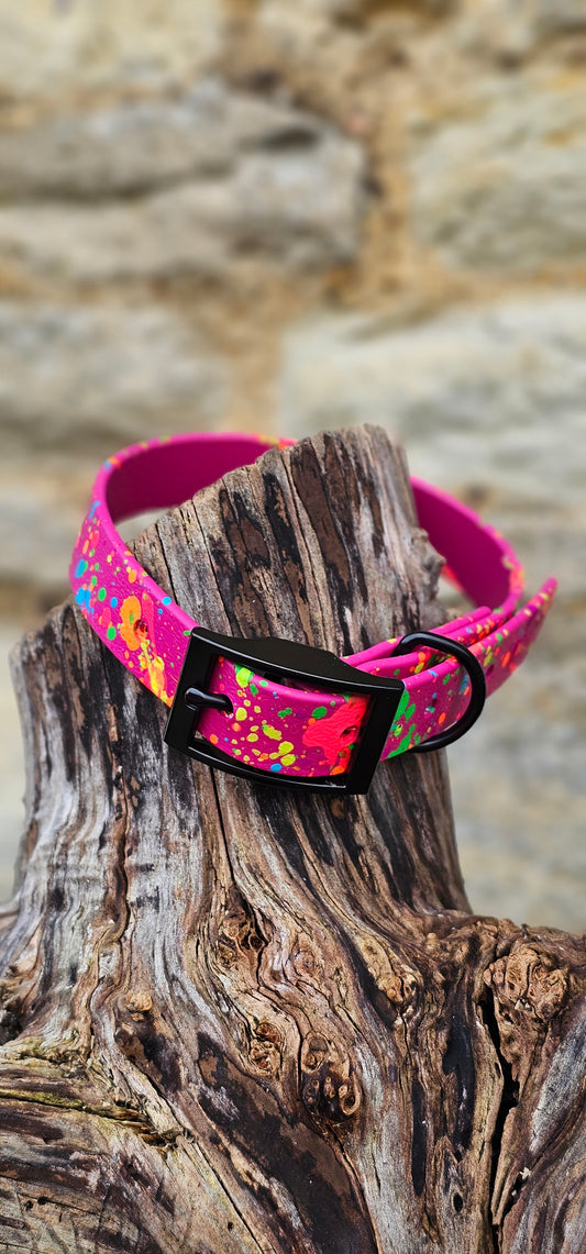 Magenta - Waterproof BioThane® Neon Splatter Dog Collar