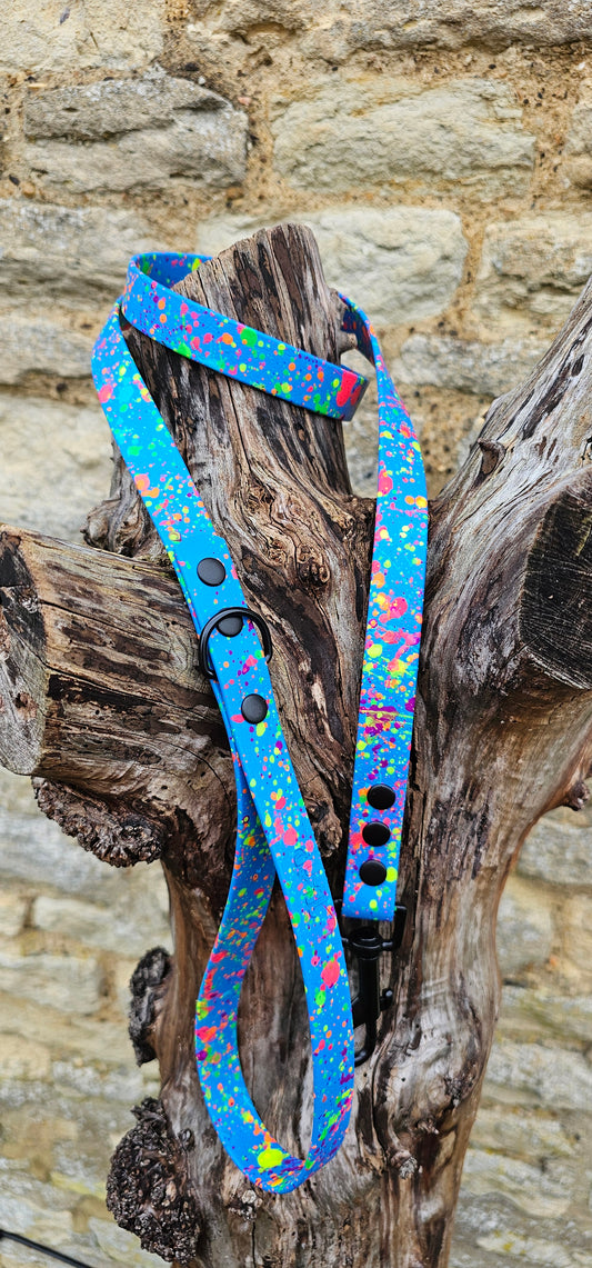 Blue - Waterproof BioThane® Neon Splatter Dog Lead