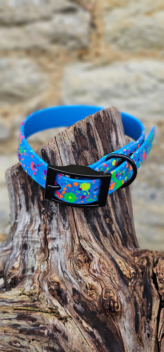 Blue - Waterproof BioThane® Neon Splatter Dog Collar